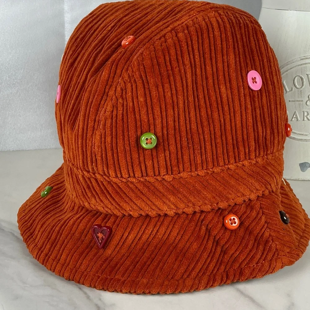 Gymboree ‘04 Vintage Orange Corduroy Hat with‎ Colorful Buttons Fall